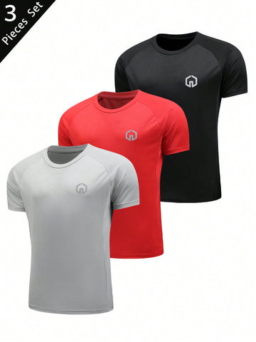 Men's Printed Sleeve Elastic Breathable Short Raglan Sleeve Sports T-Shirt