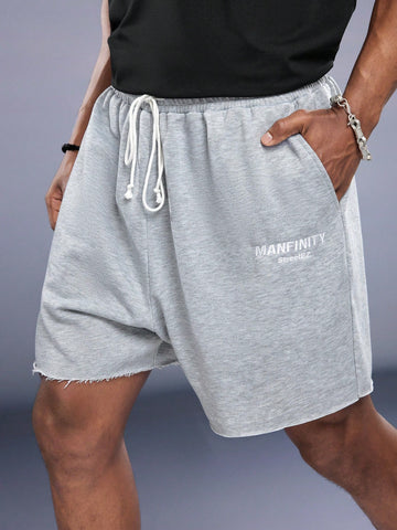 Men's Knitted Casual Shorts With Drawstring Waist And Alphabet Embroidery Detail