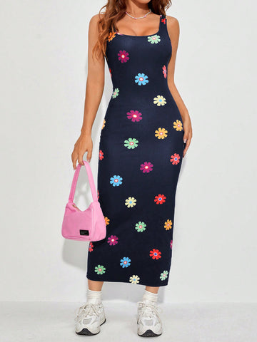 Women's Summer Vacation Style Flower Print Spaghetti Strap Maxi Dress