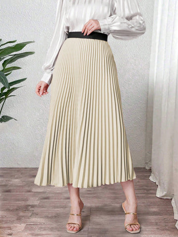 Women's Solid Color Long Pleated Skirt With Elegant