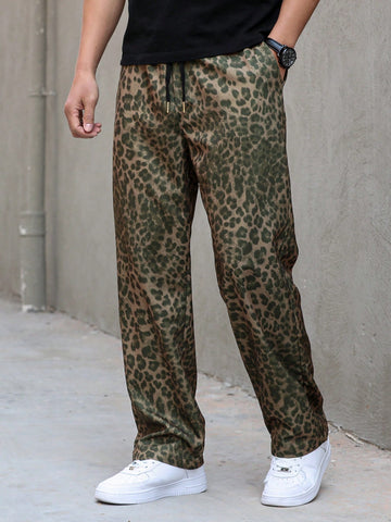 Men's Leopard Print Elastic Waist Pants