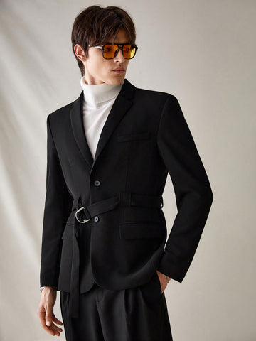 Men's Notched Laple Single Breasted Long Sleeve Woven Blazer Jacket