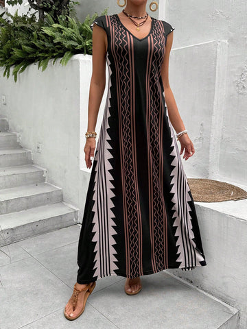 Summer Casual Geometric Print Dress For Outdoor Activities