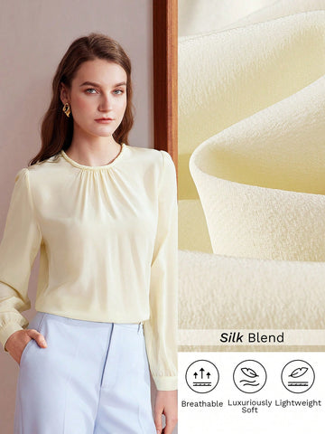 SILK SOLID FOLD PLEATED BLOUSE