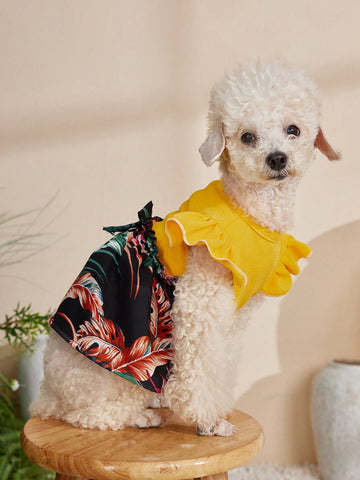 Holiday Style Color Block Yellow Floral Pet Skirt