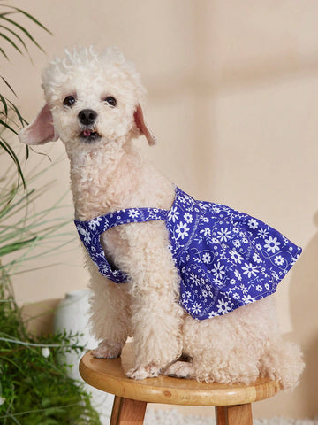 Purple Floral Printed Pet Dress With Straps