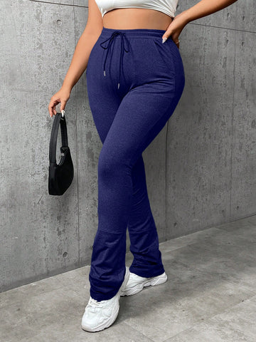 Plus Size Women's Casual Jogger Pants With Waist Tie And Pockets
