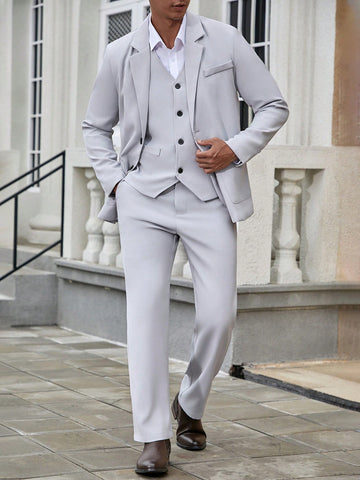 Men's Business Style Solid Color Suit Set