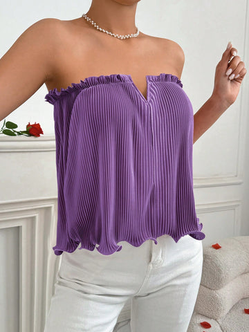 Ladies' Summer Loose Fit Peasant Top With Ear Edges, V-Neckline And Keyhole