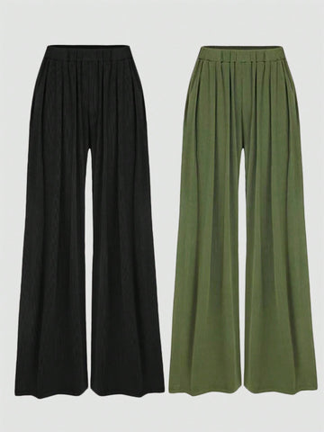 Solid Color Wide Leg Casual Pants For Spring/Summer