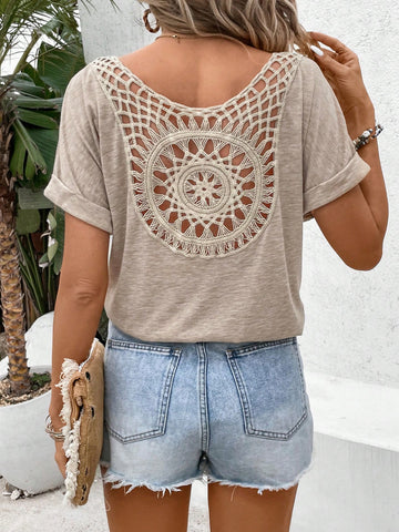 Women's Casual T-Shirt With Back Details And Lace