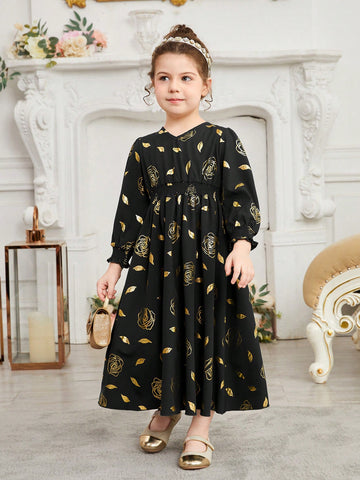 Young Girl's Embossed Floral Print Waistline Dress Suitable For Performance, Wedding, Evening Party, Birthday Party, Etc.