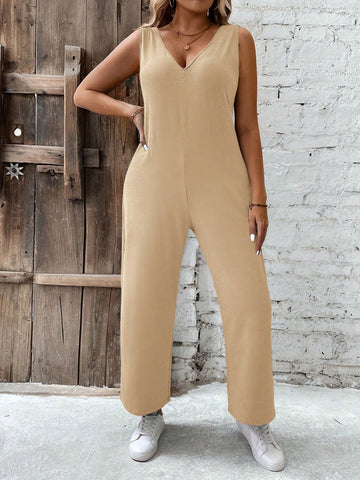 Plus Size 2024 Summer New Sleeveless Casual Hooded Jumpsuit With Straight Leg