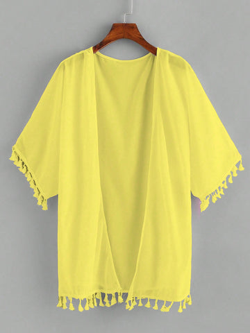 Plus Size Women's Fashionable Summer Fringe Design Lightweight Jacket