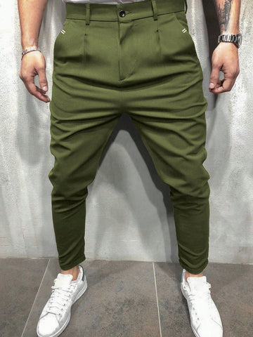 Men's Solid Color Simple Pleated Design Pants