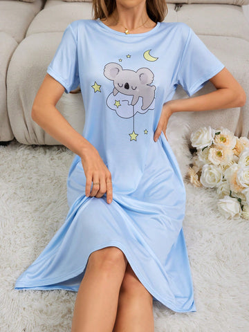 Women's Summer Short Sleeve Letter Print Koala Casual Sleep Dress
