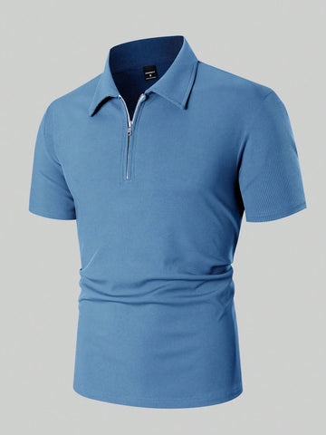 Men's Fashionable Loose Solid Color Polo Shirt With Zipper