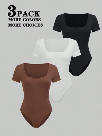 Fashionable Women's Short Sleeve Bodysuit (3pcs/Set)
