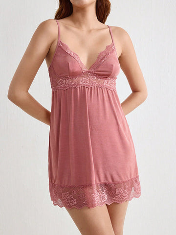 Women's Solid Color Simple Lace Decorated Cami Slip Dress