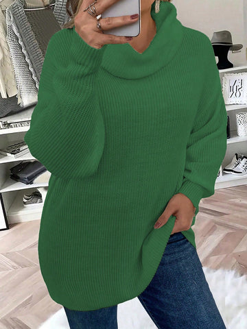 Plus Size Turtleneck Long Sleeve Pullover Sweater