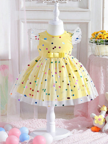 Baby Girl's Elegant Polka Dot Mesh Princess Dress For Party, Summer