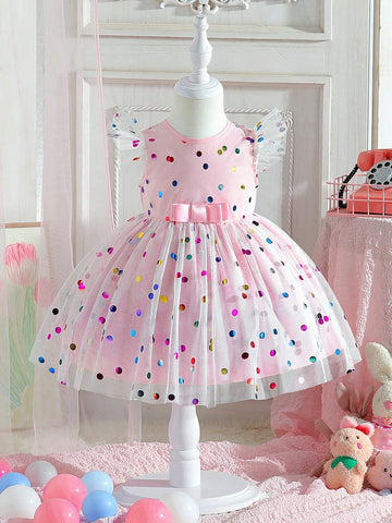 Infant Girls' Elegant Polka Dot Mesh Princess Party Dress, Summer