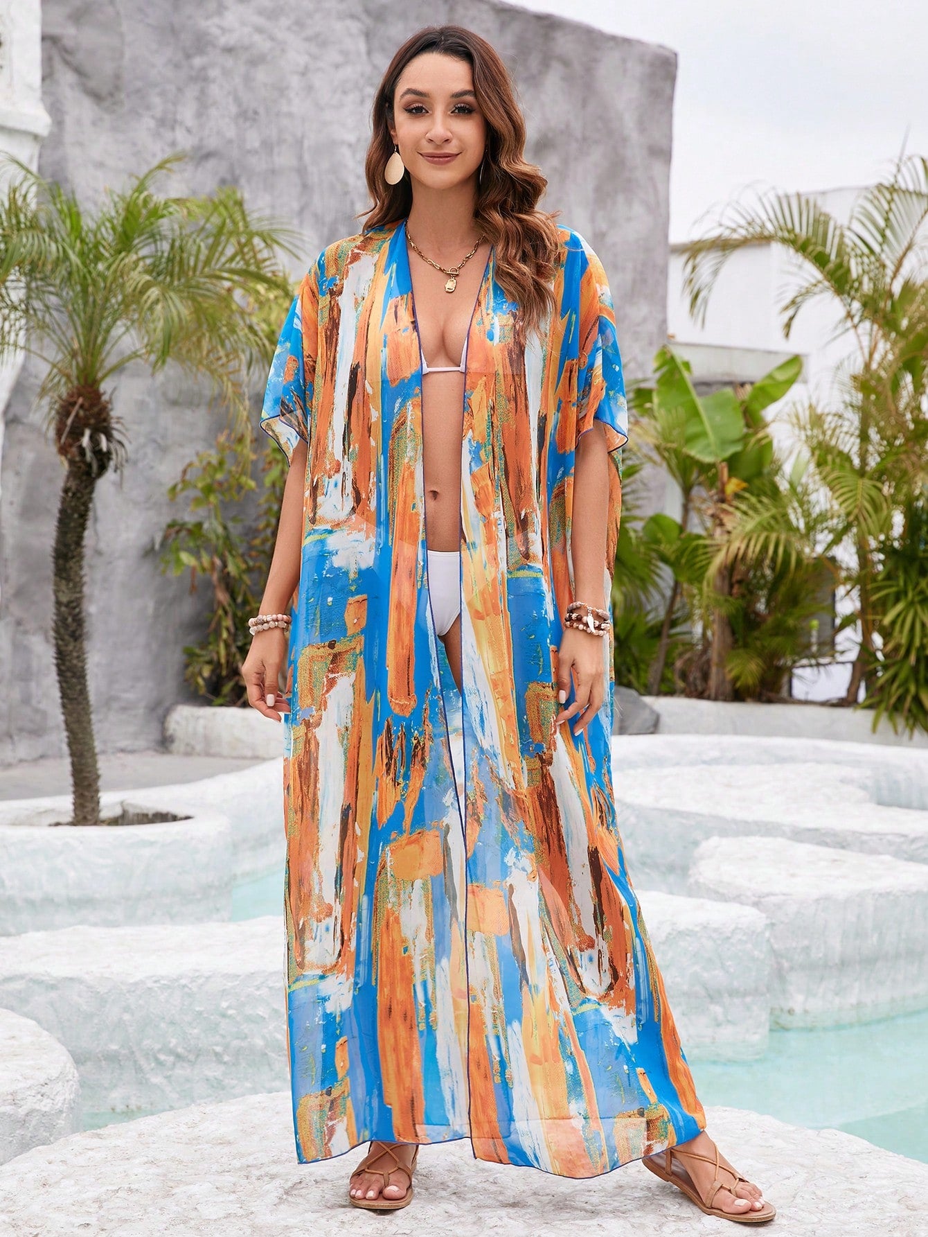 Women's Loose Fit Kimono Cover Up With Printed Pattern, Perfect For Casual Holiday Look
