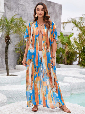 Women's Loose Fit Kimono Cover Up With Printed Pattern, Perfect For Casual Holiday Look