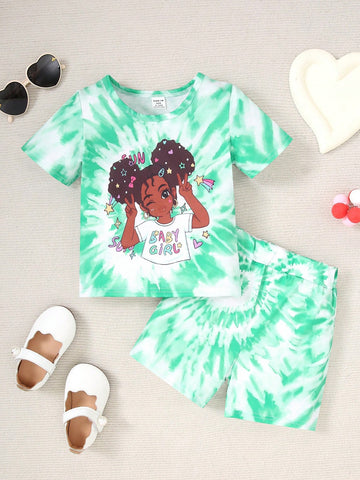 Baby Girls' Character And Tie Dye Printed Short Sleeve T-Shirt And Shorts Set