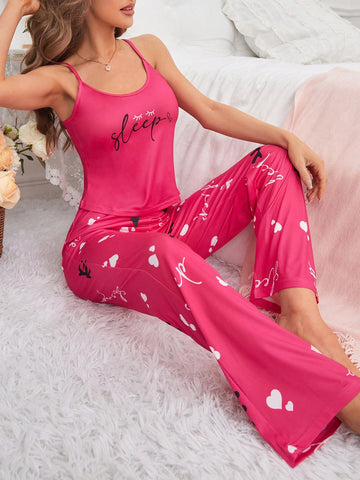 Letter Print Cami Top And Pants Pajama Set