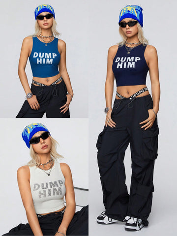 Women's Y2k Letter Print Tight Cropped Tank Top