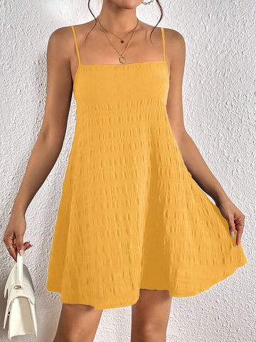 Summer Solid Color Textured Strap Dress