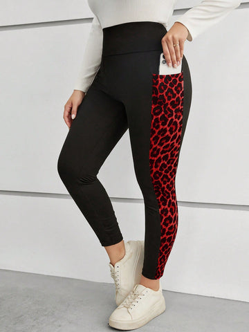 Plus Leopard Summer Outfits Print Leggings With Phone Pocket