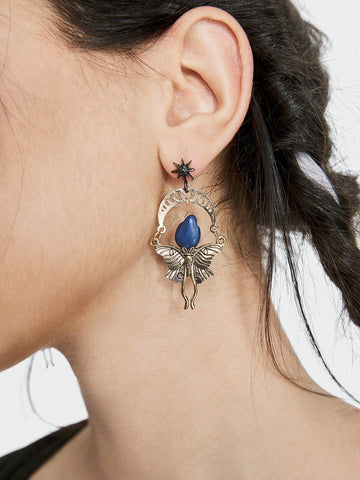 Fashionable Creative Moth & Octagram Dangle Earrings
