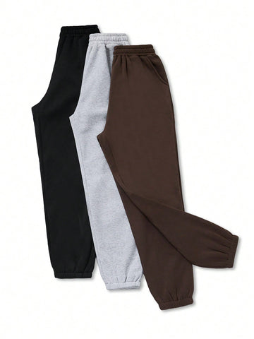Solid Color Elastic Waist & Cuff Sports Pants
