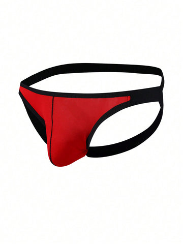 Men's Red & Black Colored Boxer Briefs With Thin Strap Decoration