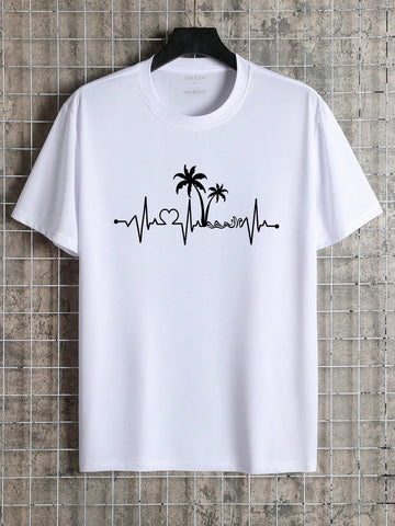 Men's Summer Palm Tree Printed Round Neck Casual Short Sleeve T-Shirt