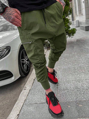 Men's Solid Color Drawstring Waist Pocketed Cuffed Pants