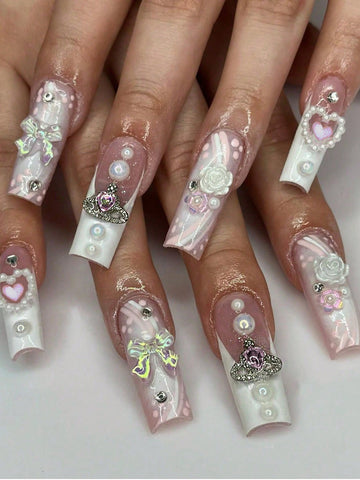 Get Glamorous with 24 square glass running time paragraph five petals color bowknot on necessary diamond princess fingernails with jelly glue 1 slice and file 1 piece