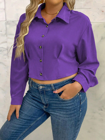 Plus Size Solid Color Long Sleeve Shirt
