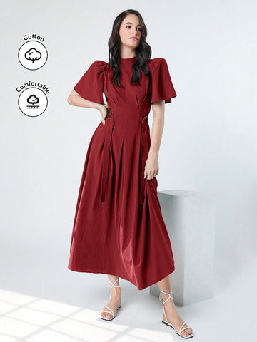 Women's Spring/Summer Solid Color Stand Collar Bubble Sleeve Dress