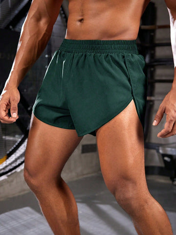 Men's Elastic Waist Solid Color Wrapped Hem Sports Shorts