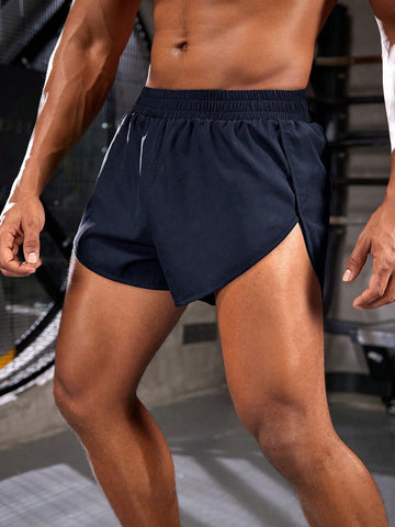 Men's Solid Color Elastic Waist Sports Shorts