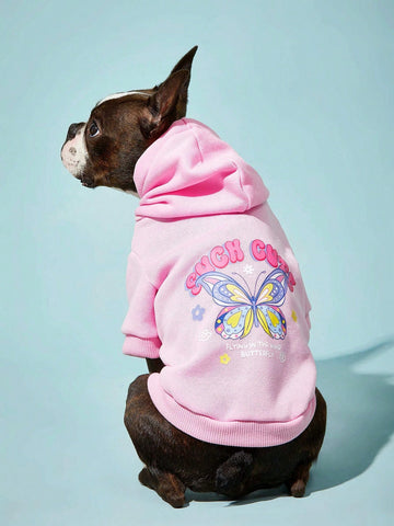 Such Cute Pink Butterfly Patterned Pet Hoodie, 1pc