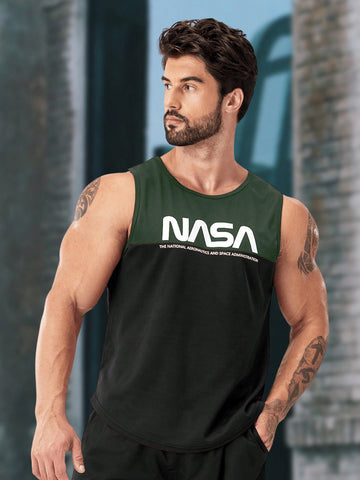 Men's Summer Sleeveless T-Shirt With Slogan Print, Round Neck, Casual Loose Fit For Sports