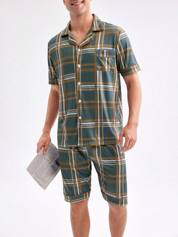 Men's Plaid Short Sleeve And Shorts Pajama Set