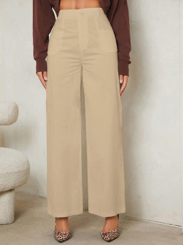 Women Fashion Solid Color Casual Loose Straight Pants