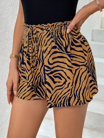 Women's Zebra Print High Waist Paper Bag Shorts For Summer