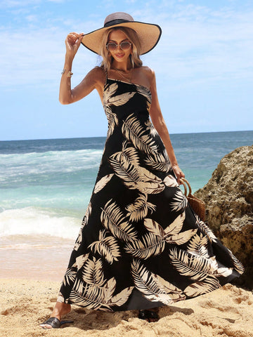 Women's Tropical Print One Shoulder Dress