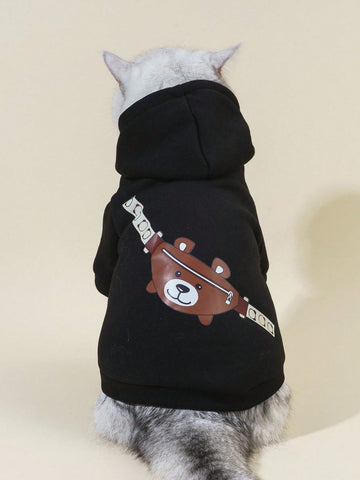 1pc Bear Print Crossbody Bag & Pet Print Sweatshirt